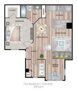 One Bedroom | 698 Sq. Ft.*